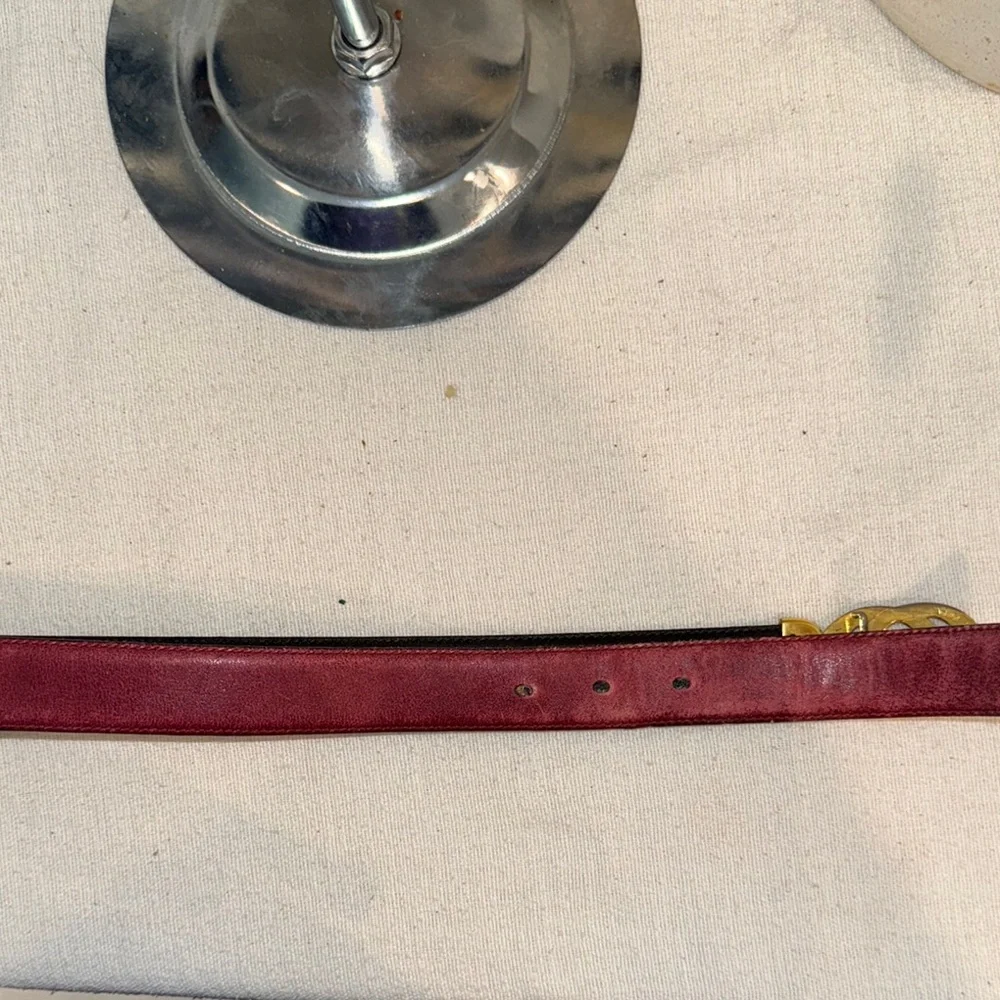 Authentic Gucci Burgundy Leather Belt with Gold Buckle